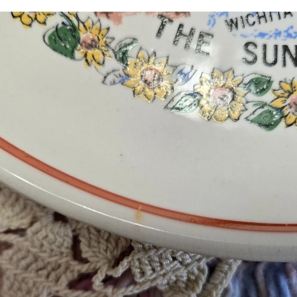 Kansas Souvenir Plate The Sunflower State White Vintage Landmarks